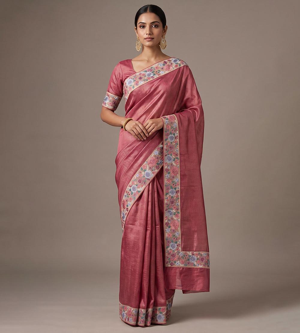 Pink Tussar Saree