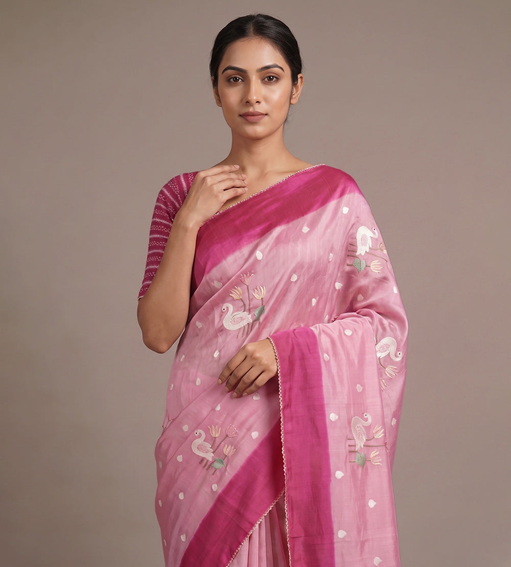 Pink Tussar Saree