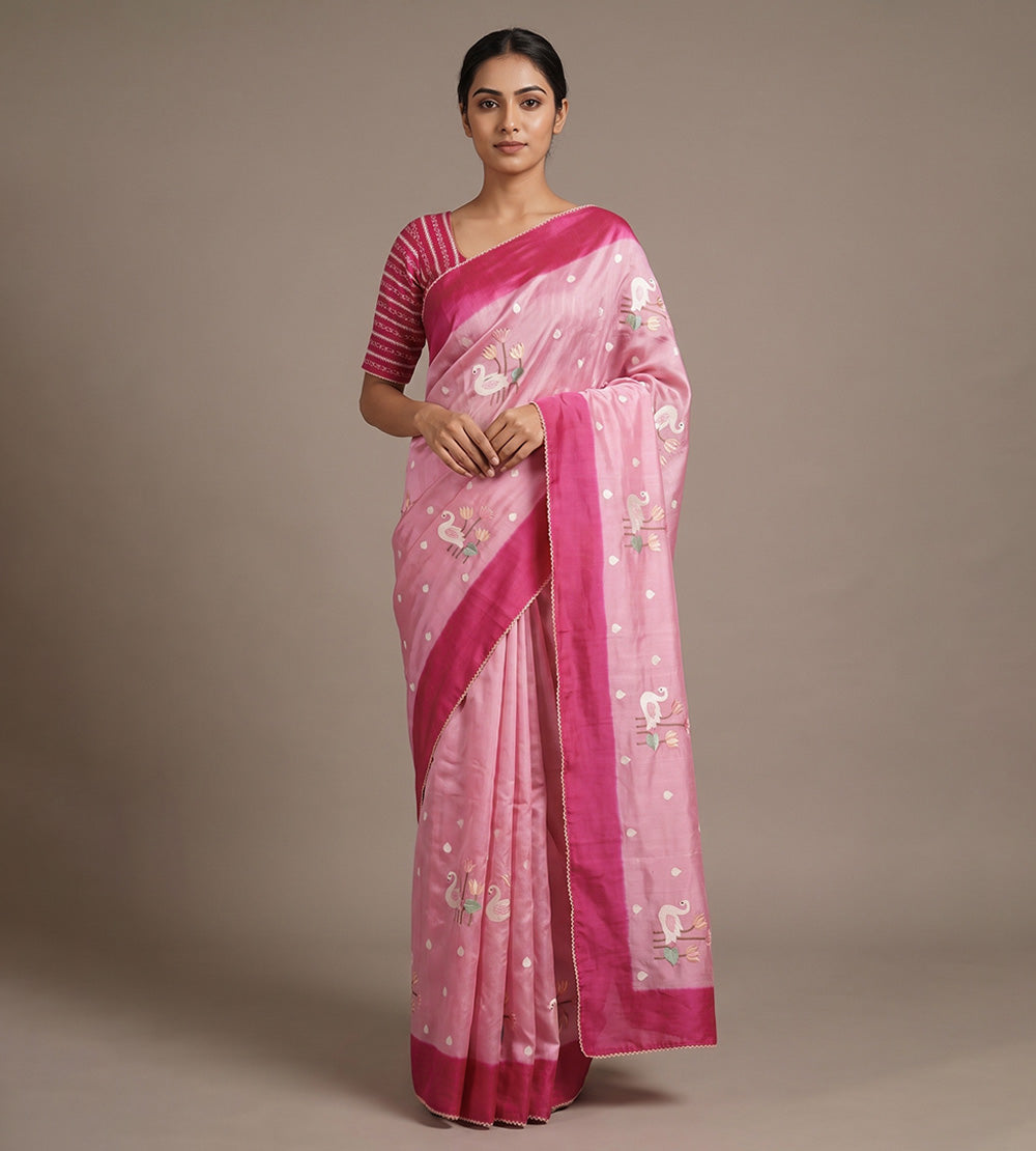 Pink Tussar Saree