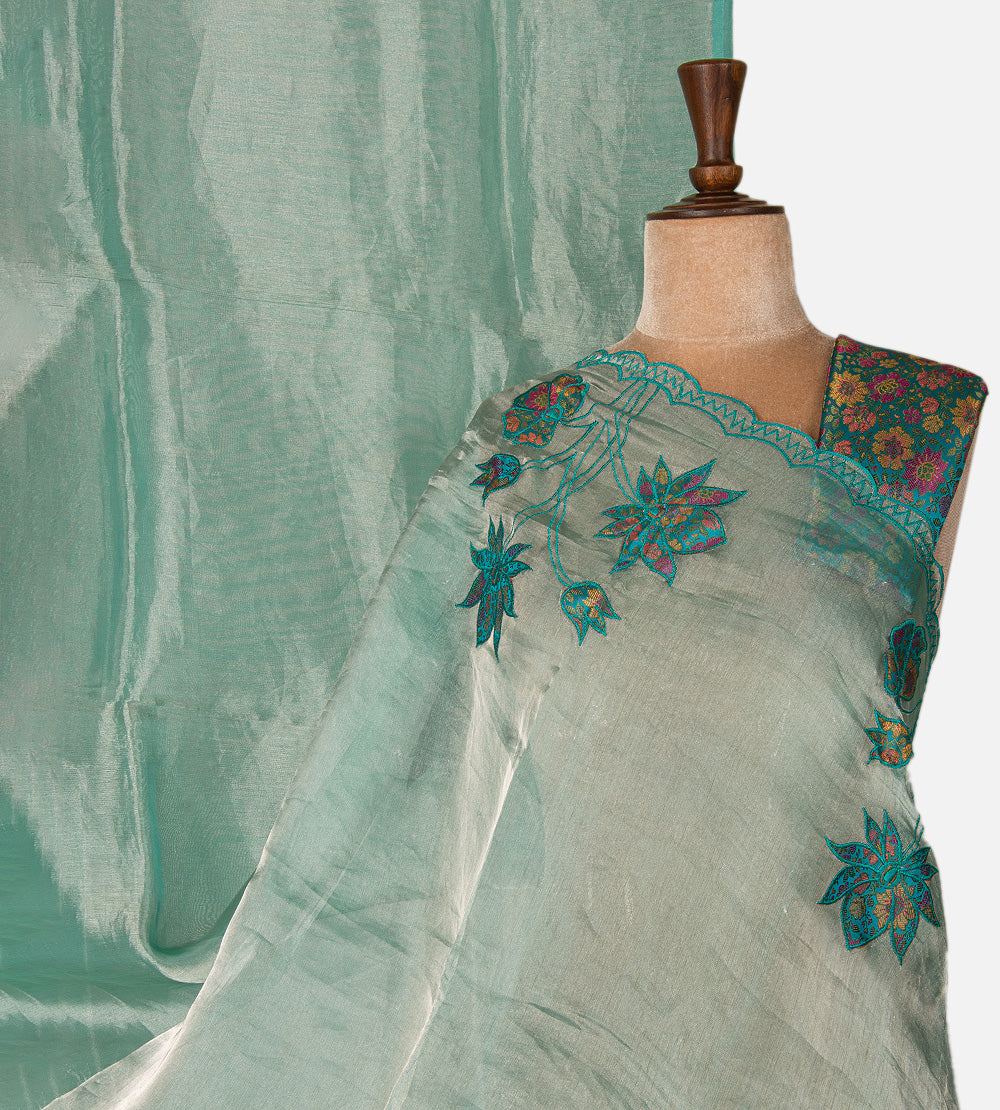 Blue Tissue Organza Saree