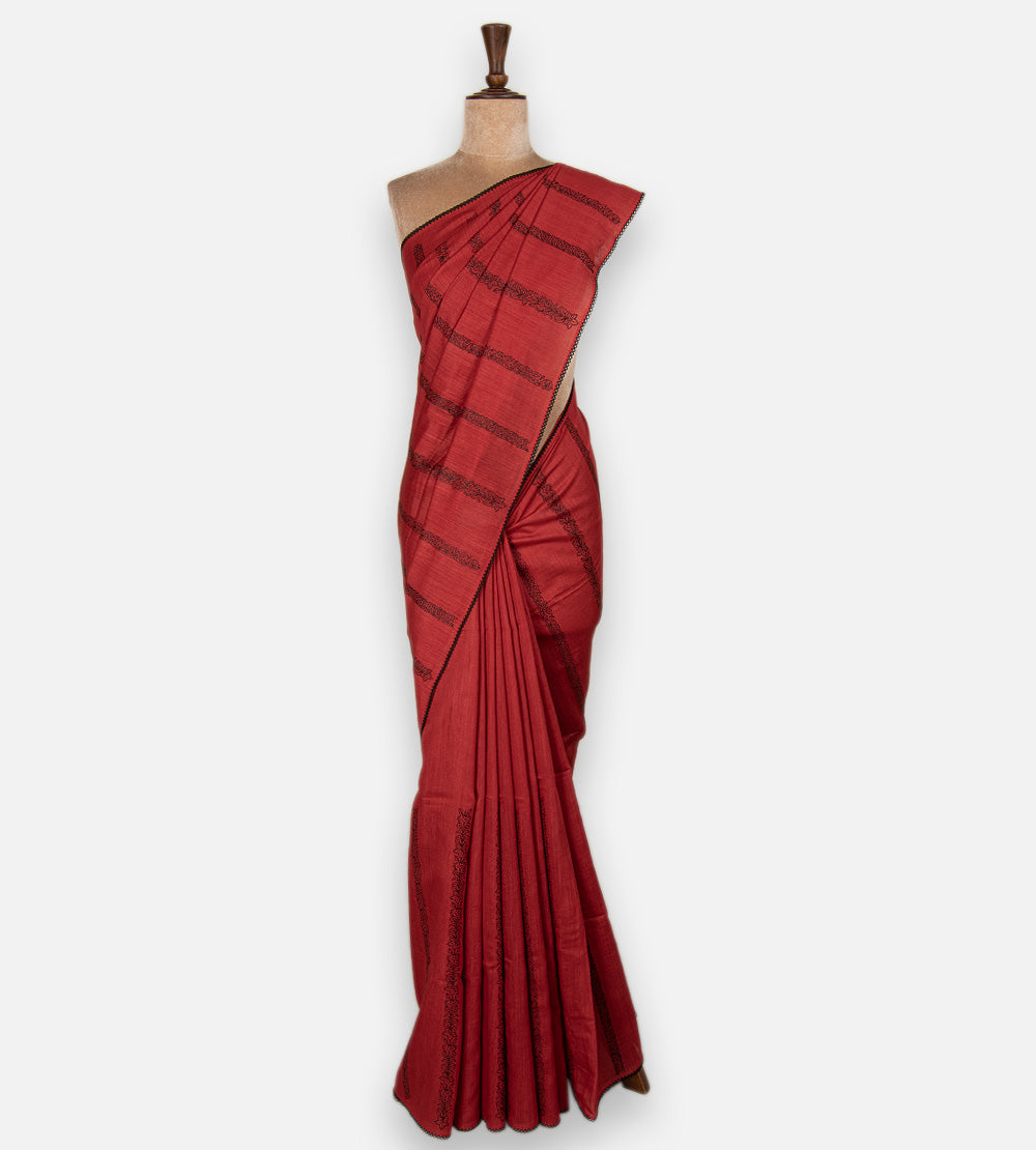 Red Moonga Tussar Saree