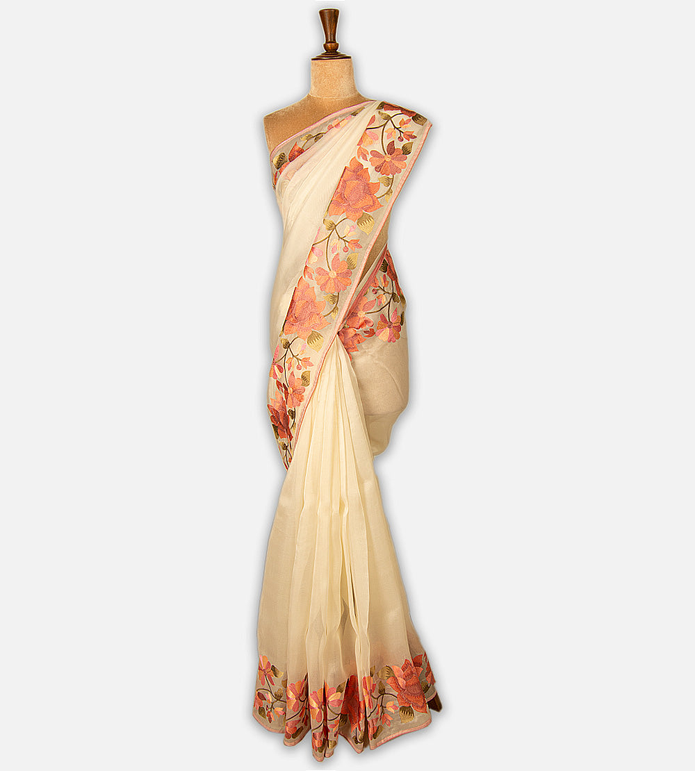 Light Beige Organza Saree