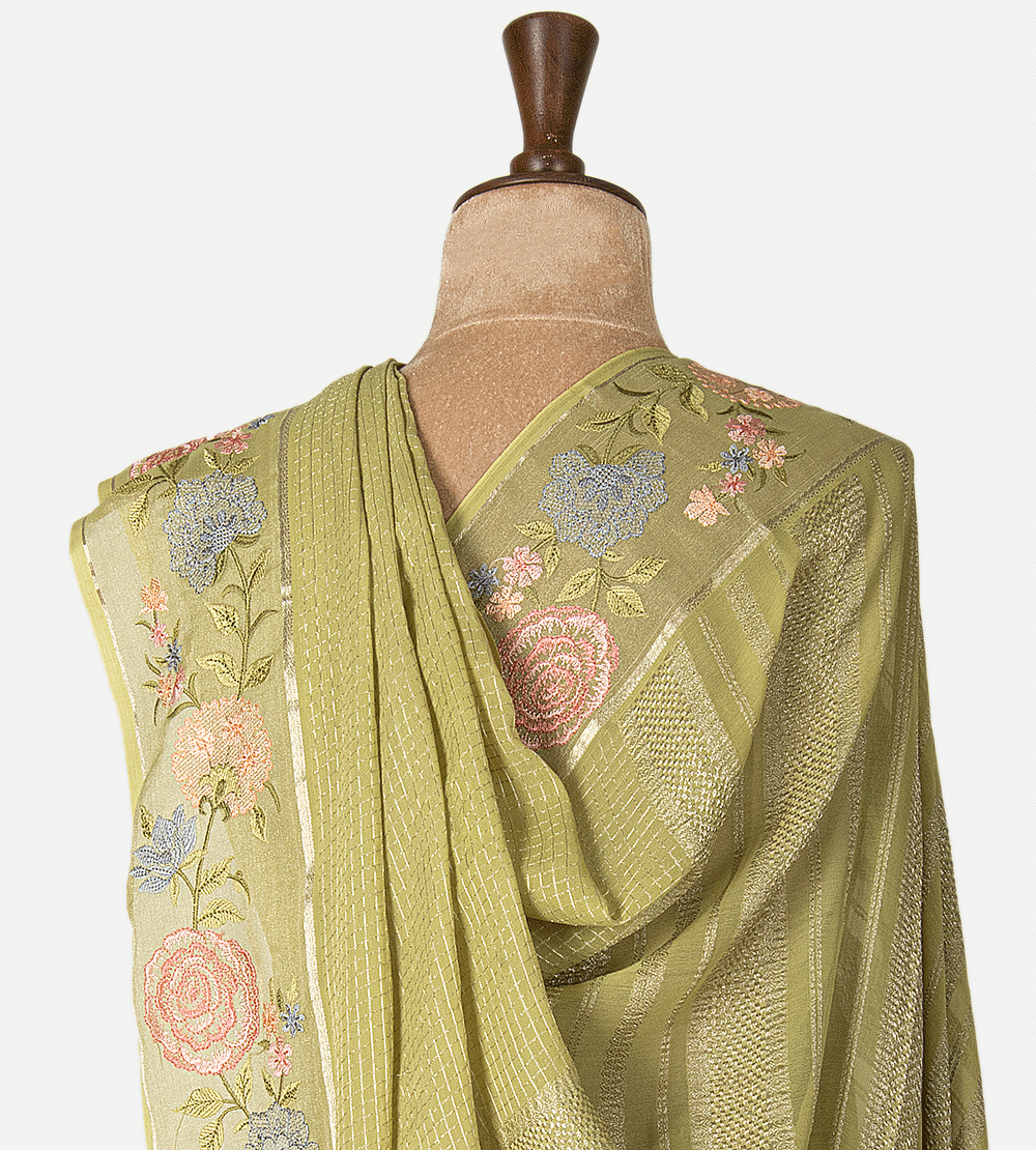 Lime Green Crepe Saree