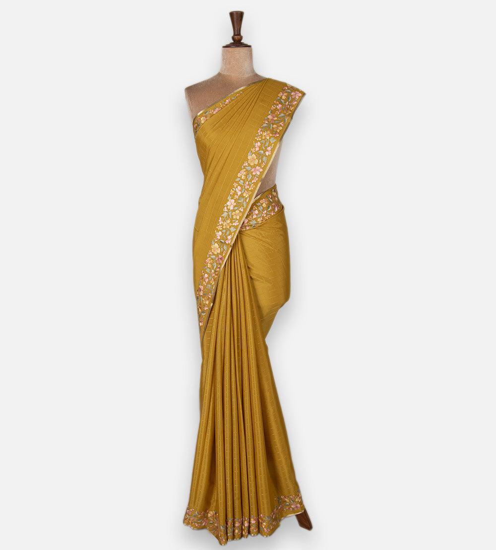 Yellow Mysore Crepe Saree