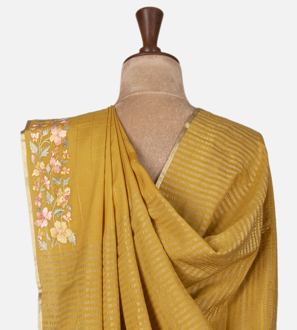 Yellow Mysore Crepe Saree