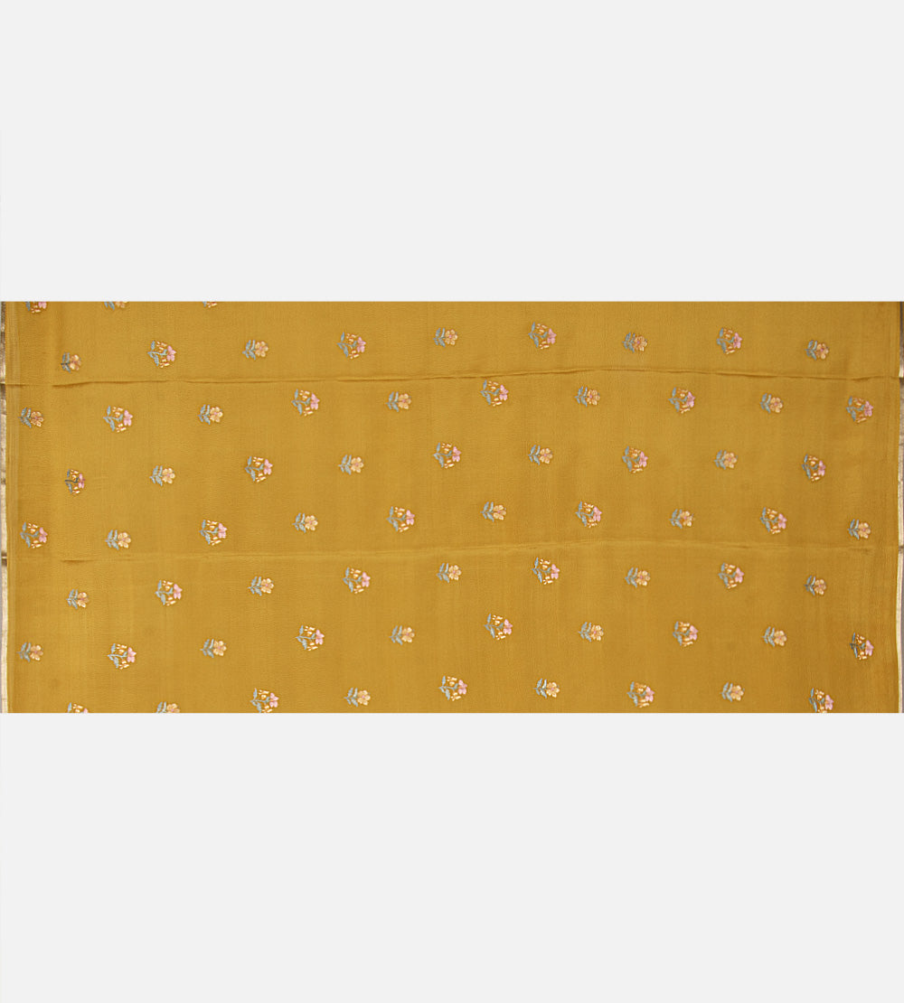 Yellow Mysore Crepe Saree