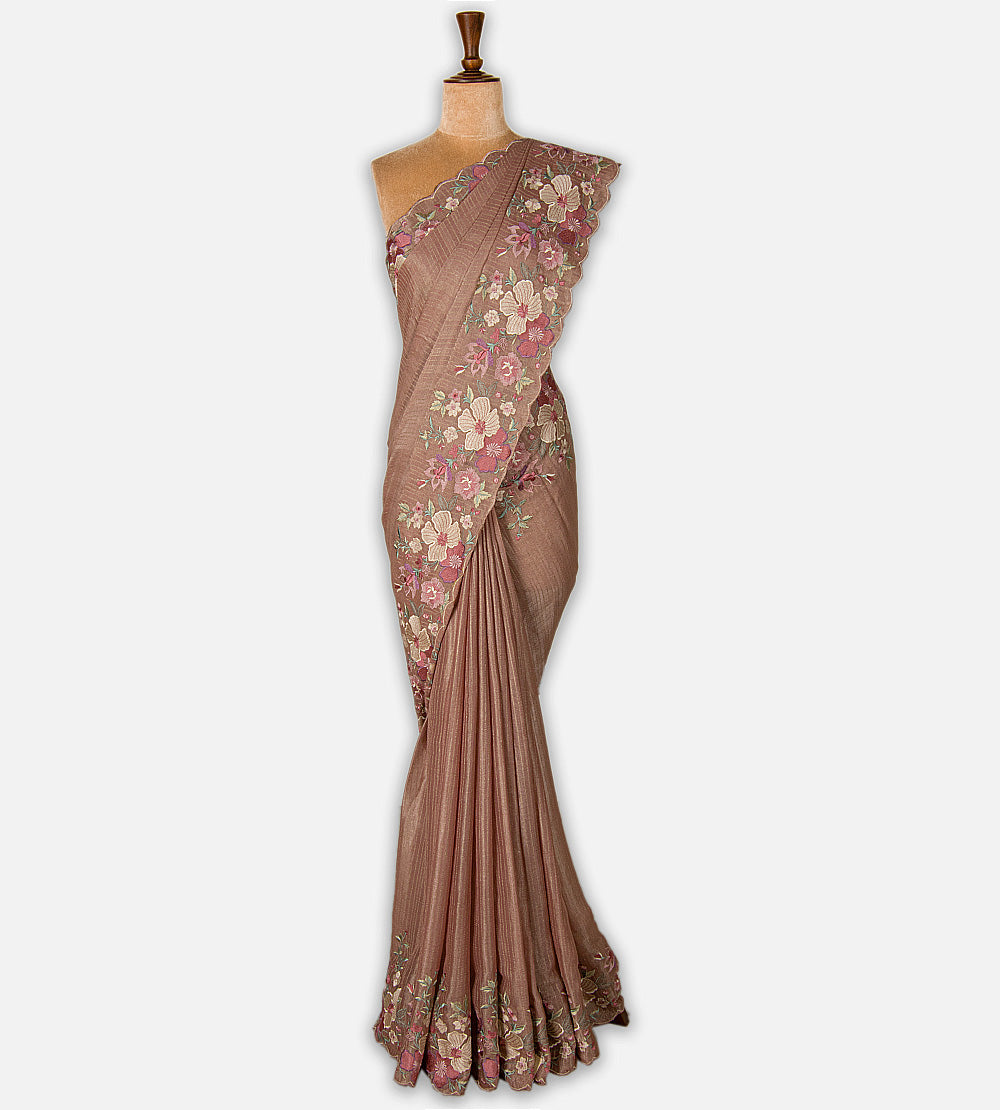 Muted rose-brown georgette saree