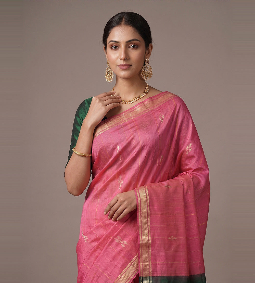 Pink Raw Silk Saree
