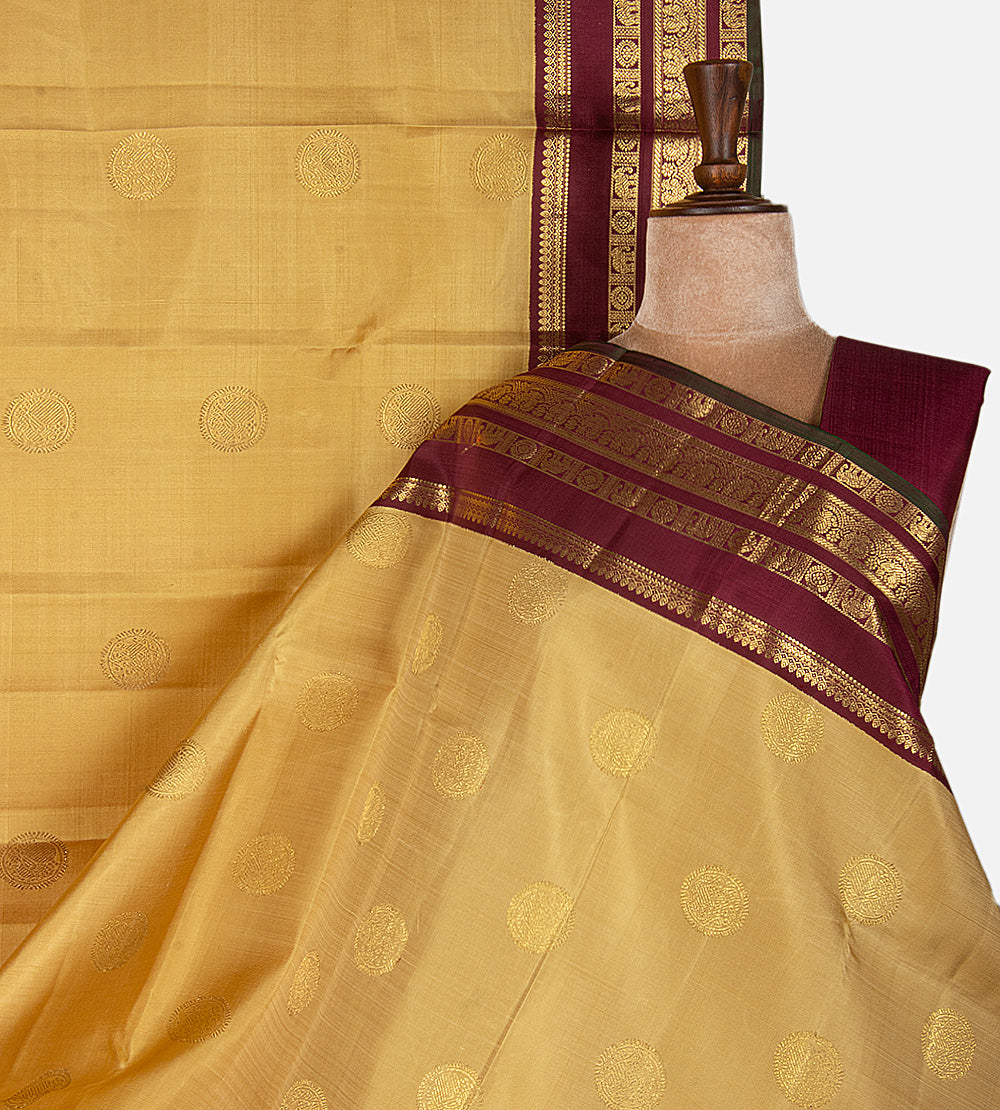 Golden mustard yellow Kanchipuram Silk Saree