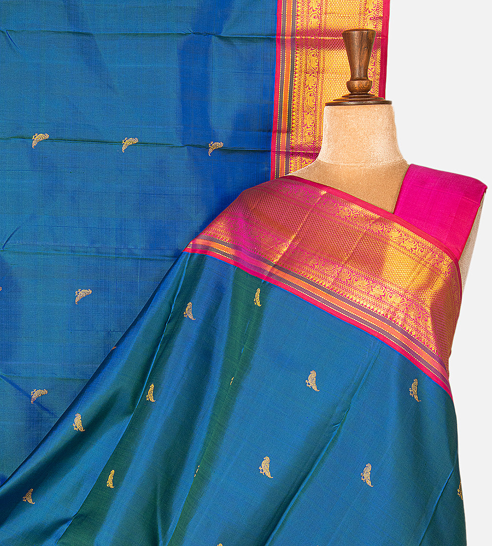 Peacock Blue Kanchipuram Silk Saree
