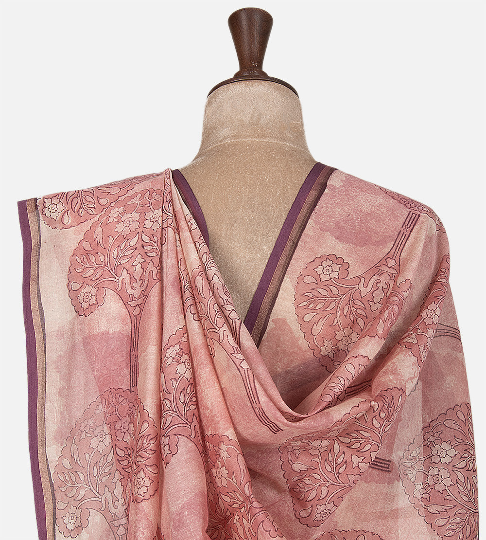 Light Peach Chanderi Cotton Saree