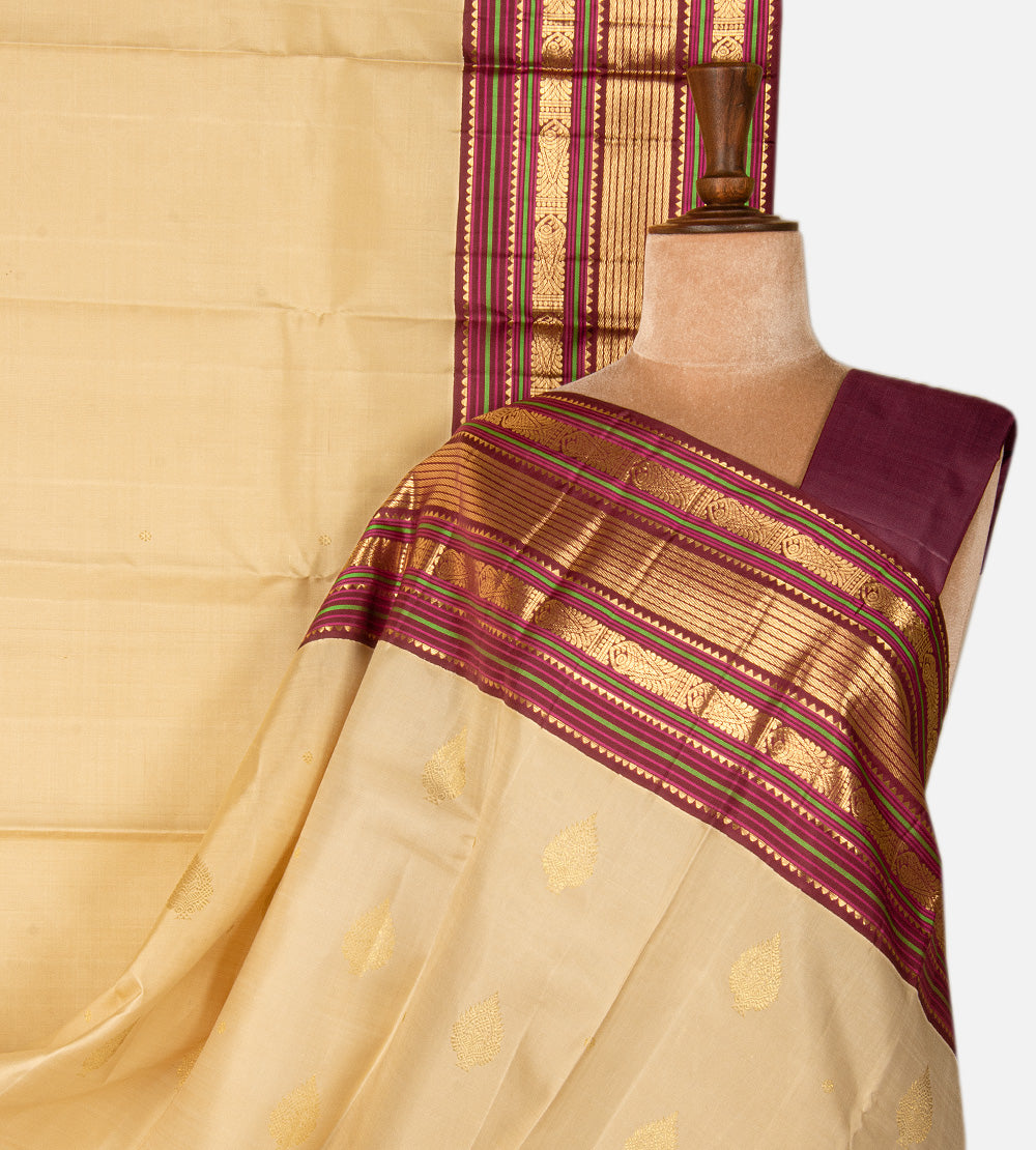 Creme Kanchipuram Silk Saree