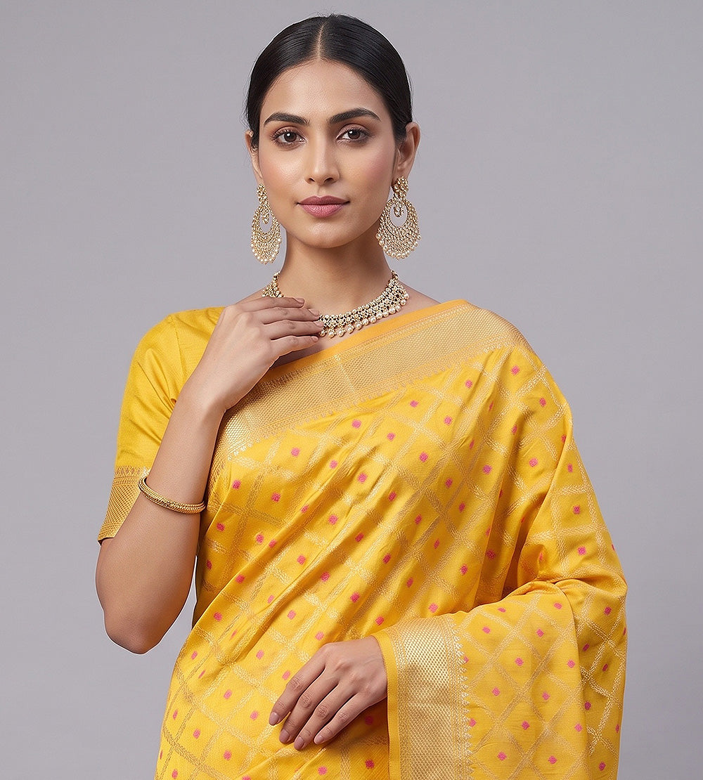 Yellow Banarasi Crepe Saree