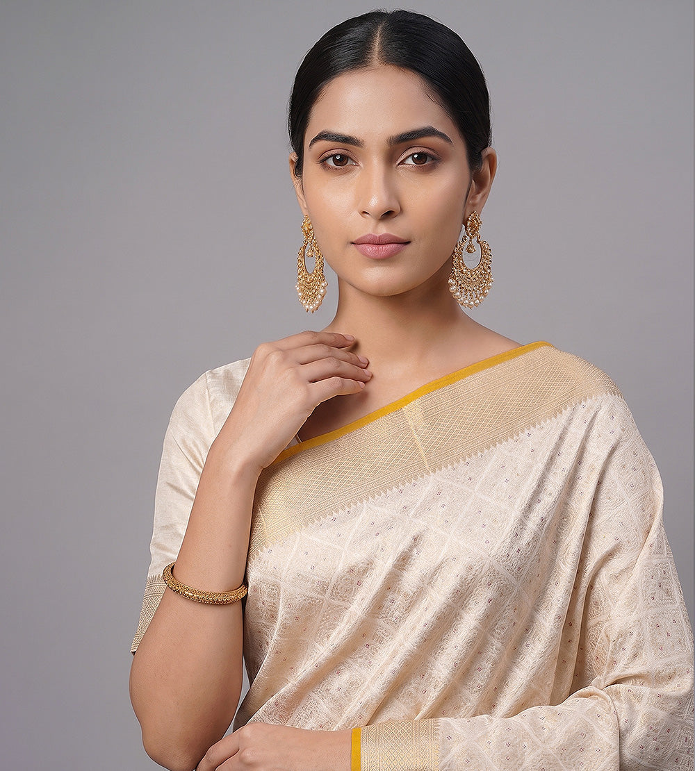 Creme Banarasi Crepe Saree