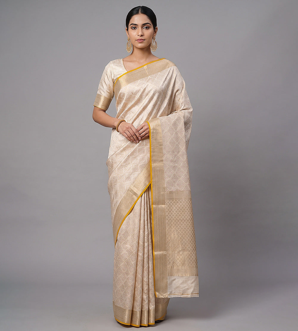Creme Banarasi Crepe Saree