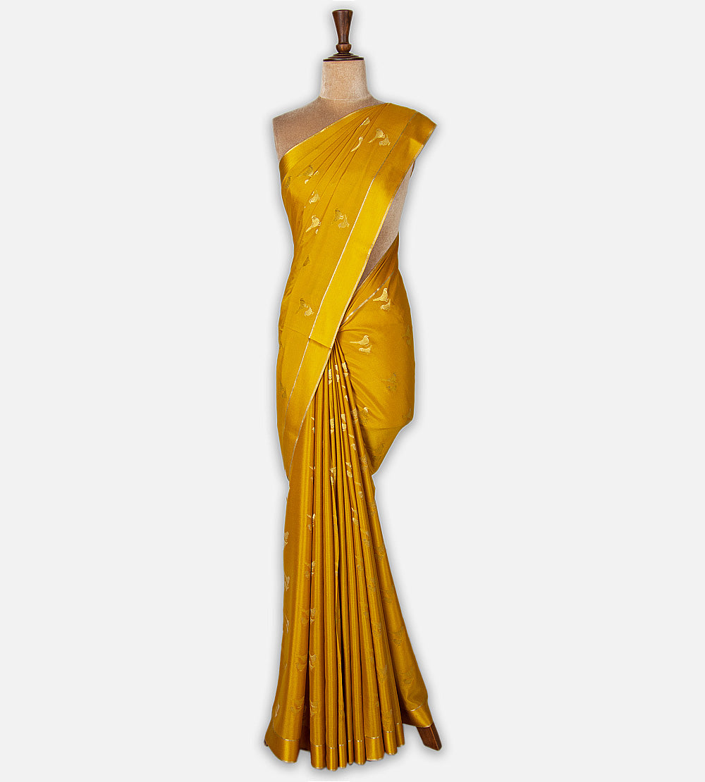 Yellow Mysore Crepe Saree