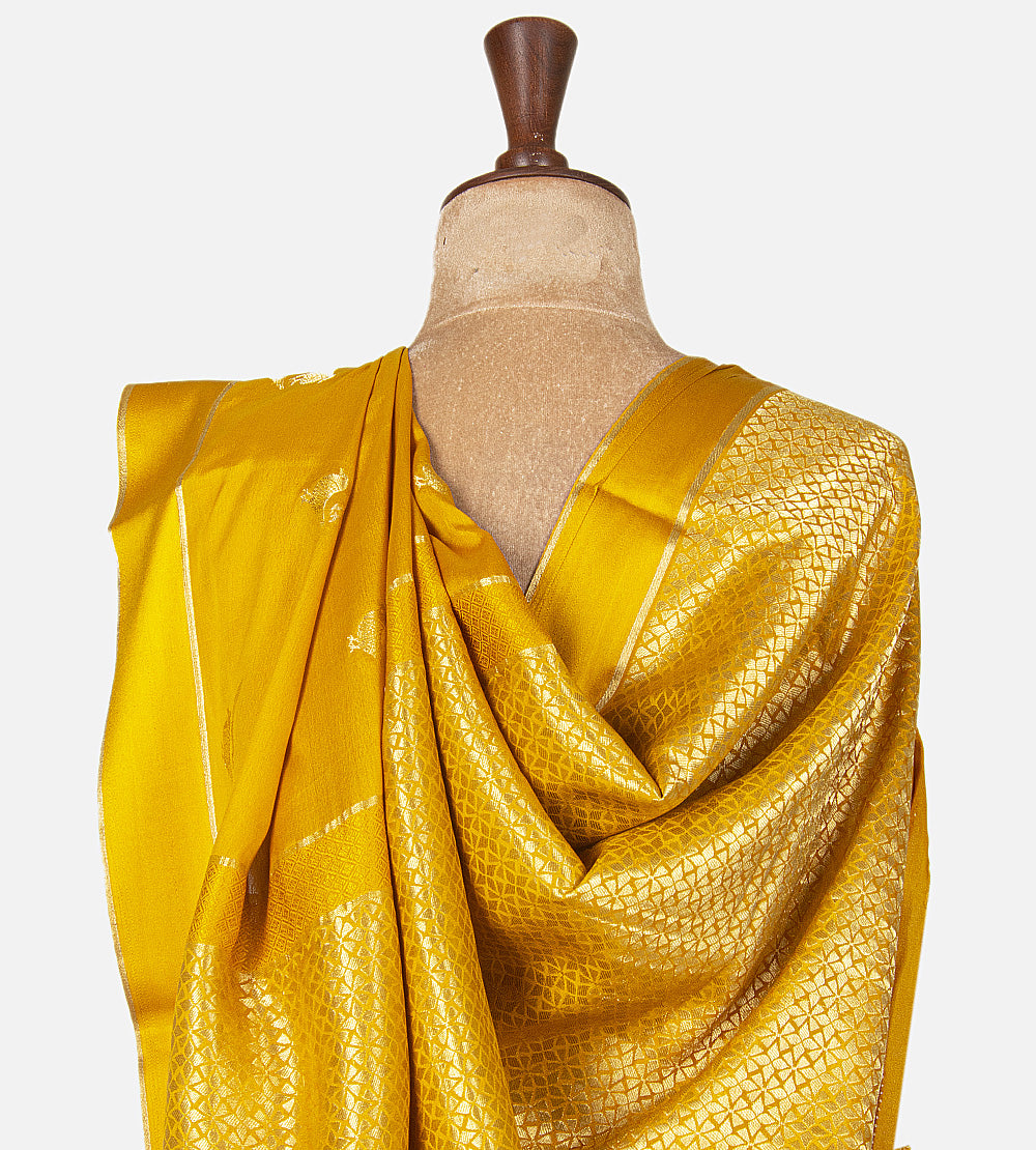 Yellow Mysore Crepe Saree