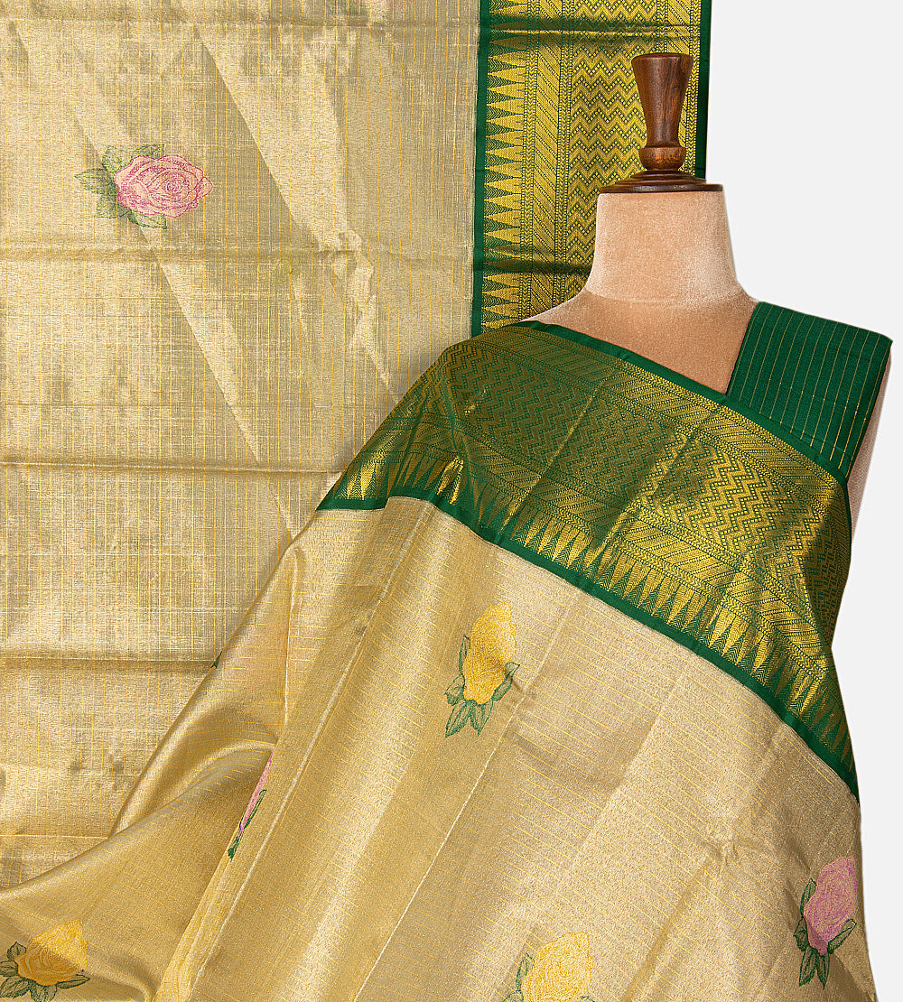 Champagne Beige Kora Kanchipuram Silk Saree