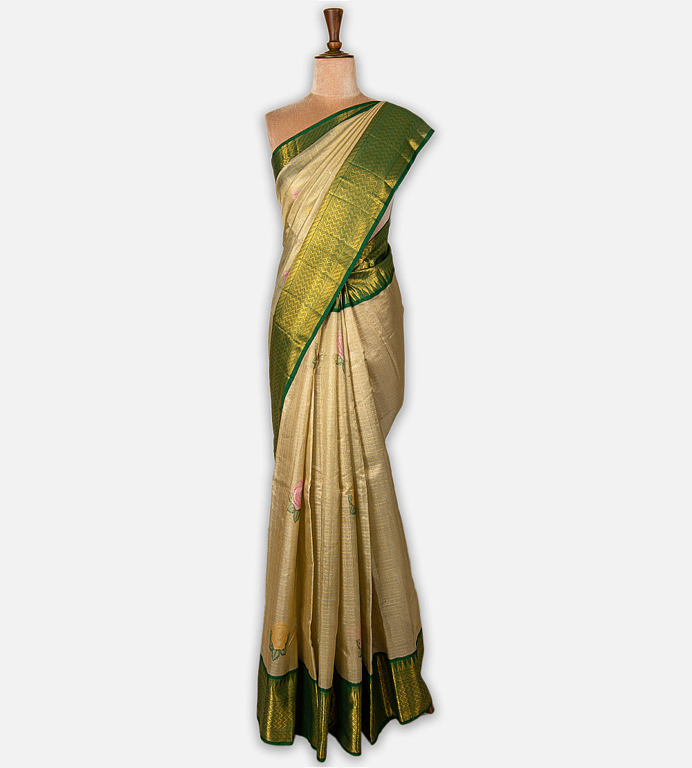 Champagne Beige Kora Kanchipuram Silk Saree