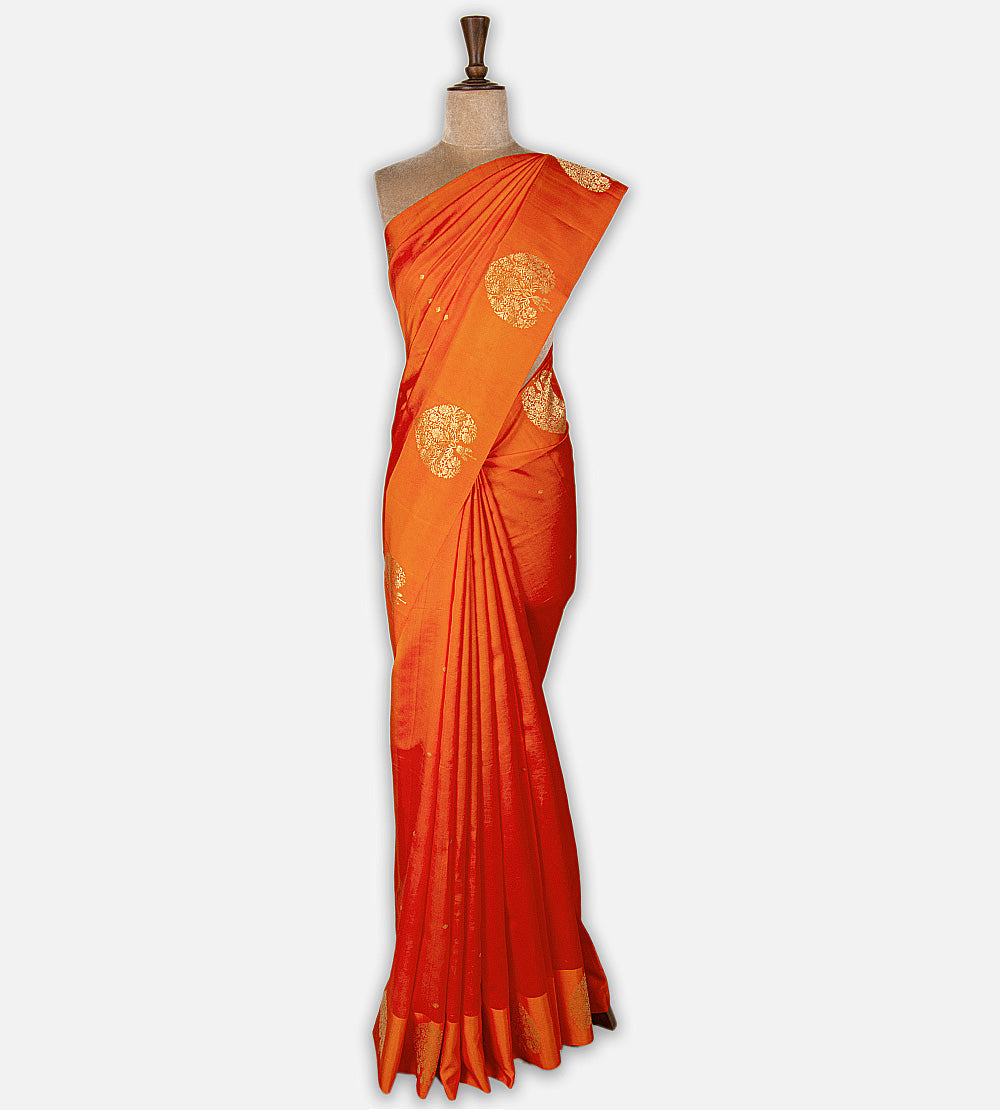 Orange Banarasi Kattan Silk Saree