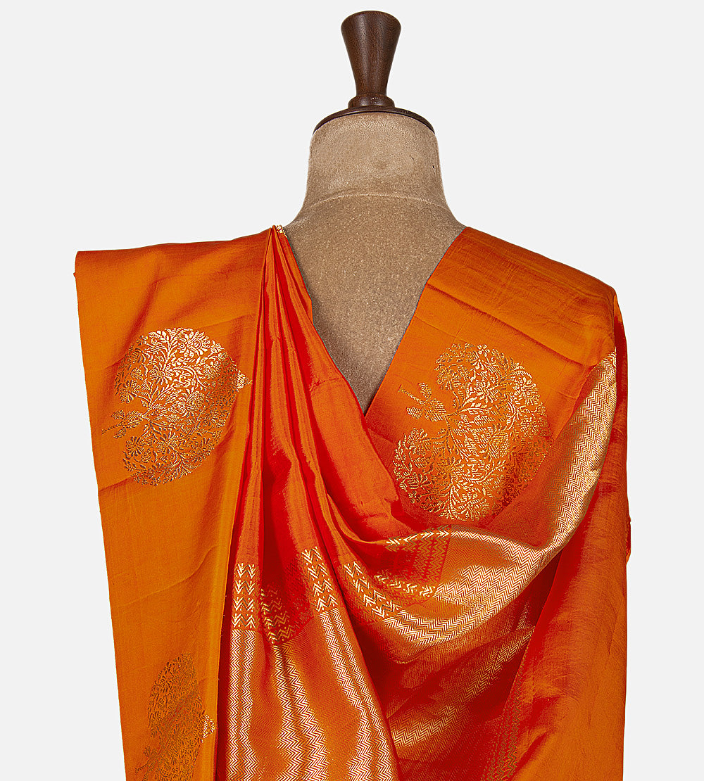 Orange Banarasi Kattan Silk Saree
