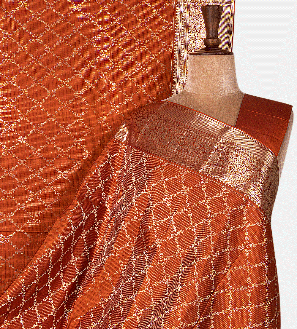 Rust Red Kanchipuram Silk Saree