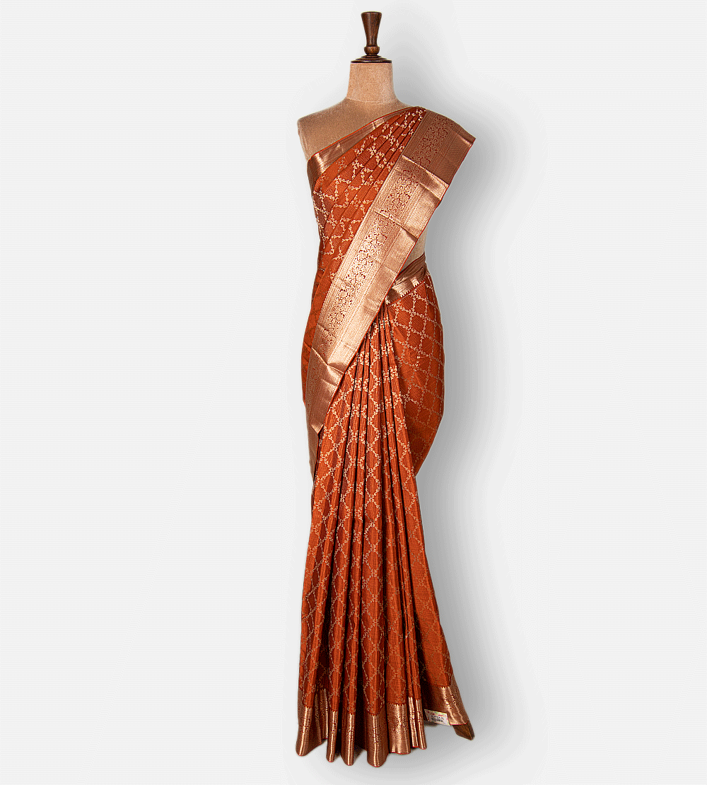 Rust Red Kanchipuram Silk Saree
