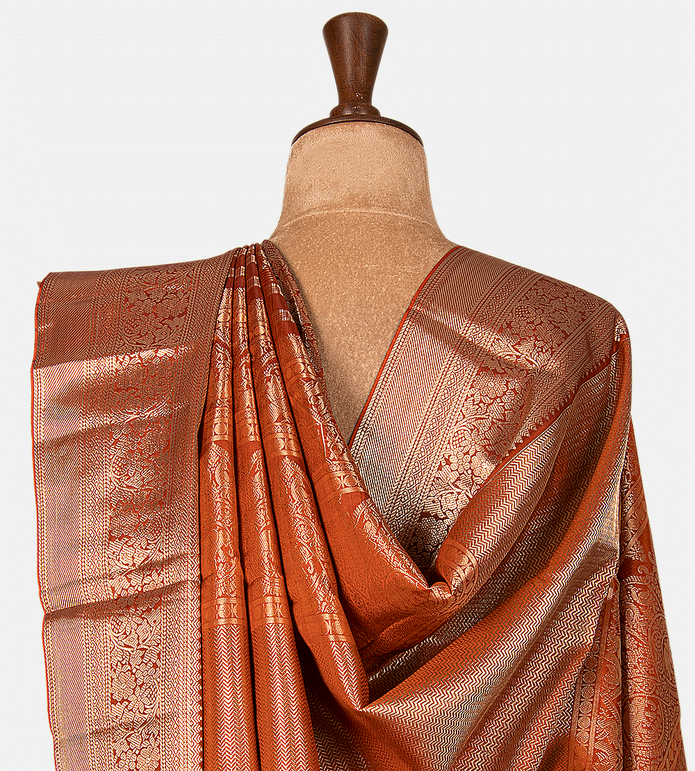 Rust Red Kanchipuram Silk Saree