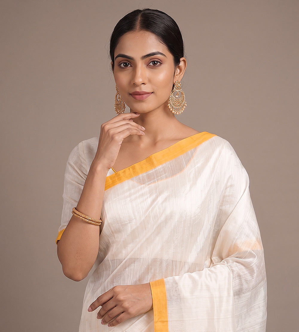Off-White Bailou Tussar Saree