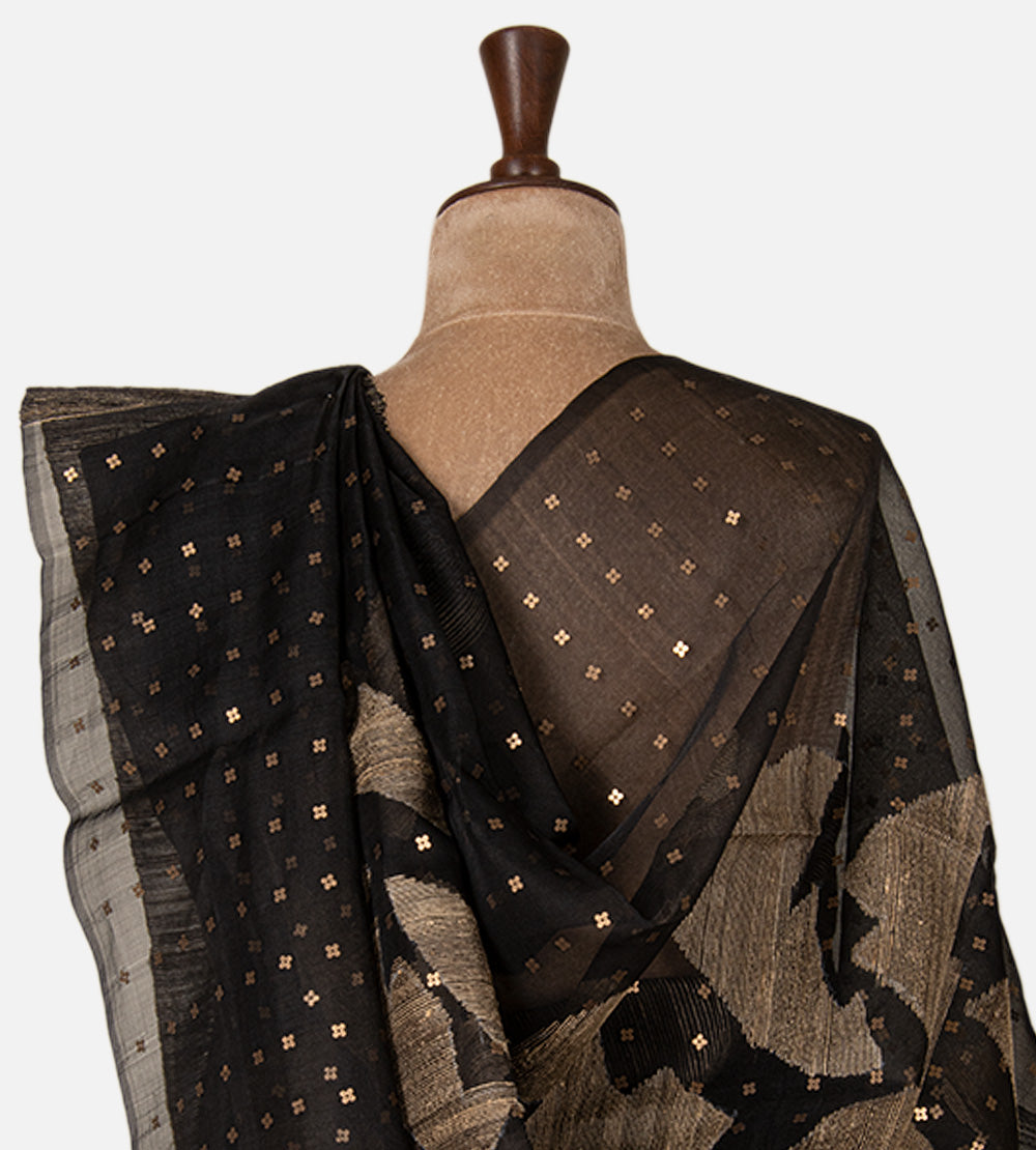 Black Tussar Organza Saree