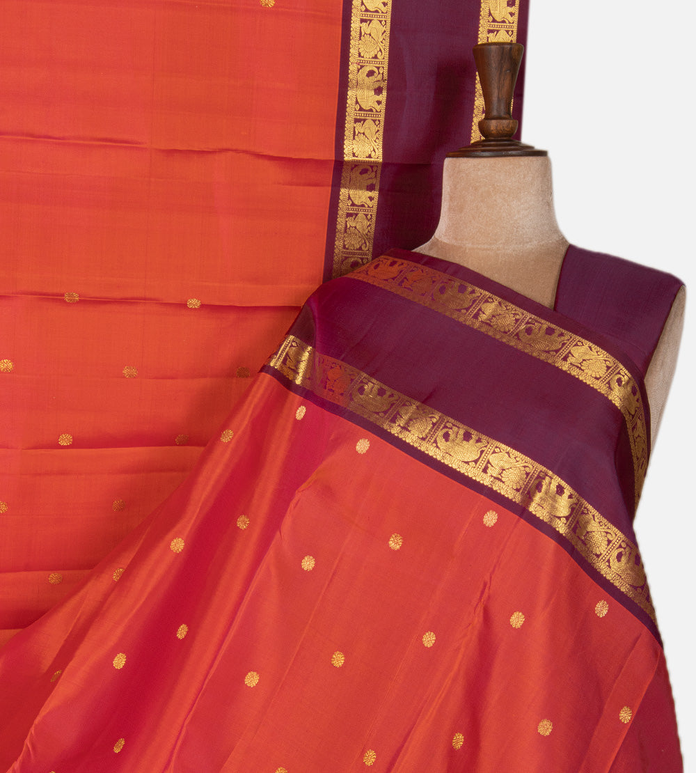Pinkish Orange Kanchipuram Silk Saree