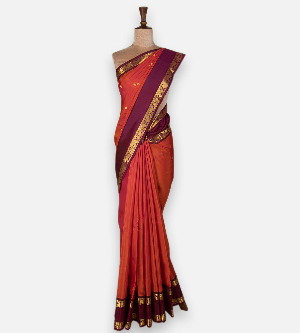 Pinkish Orange Kanchipuram Silk Saree