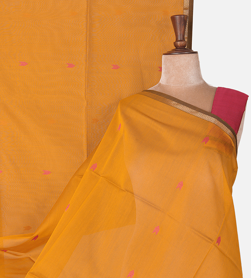 Yellow Maheshwari Cotton Saree