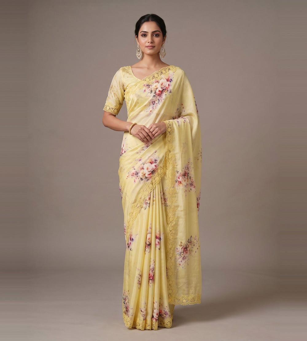 Pastel Yellow Chiffon Saree