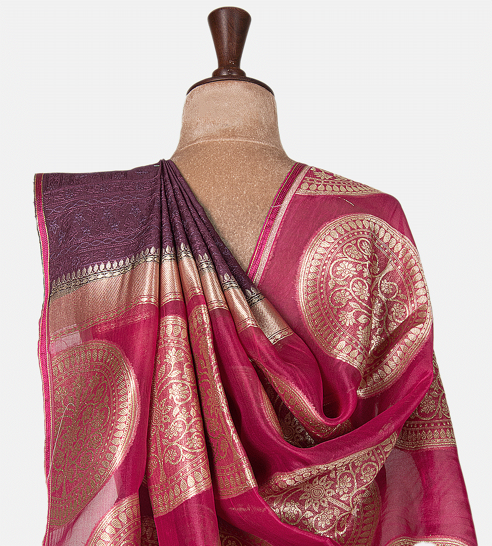 Dark Pink Tussar Saree