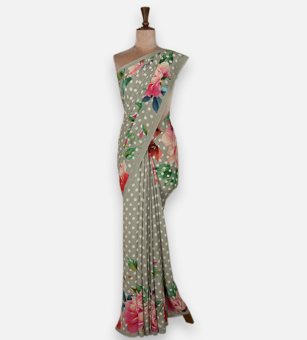 Grey Printed Crepe Saree