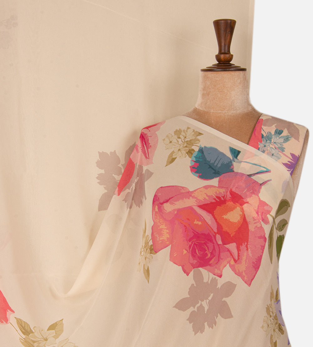 Light Beige Printed Crepe Saree