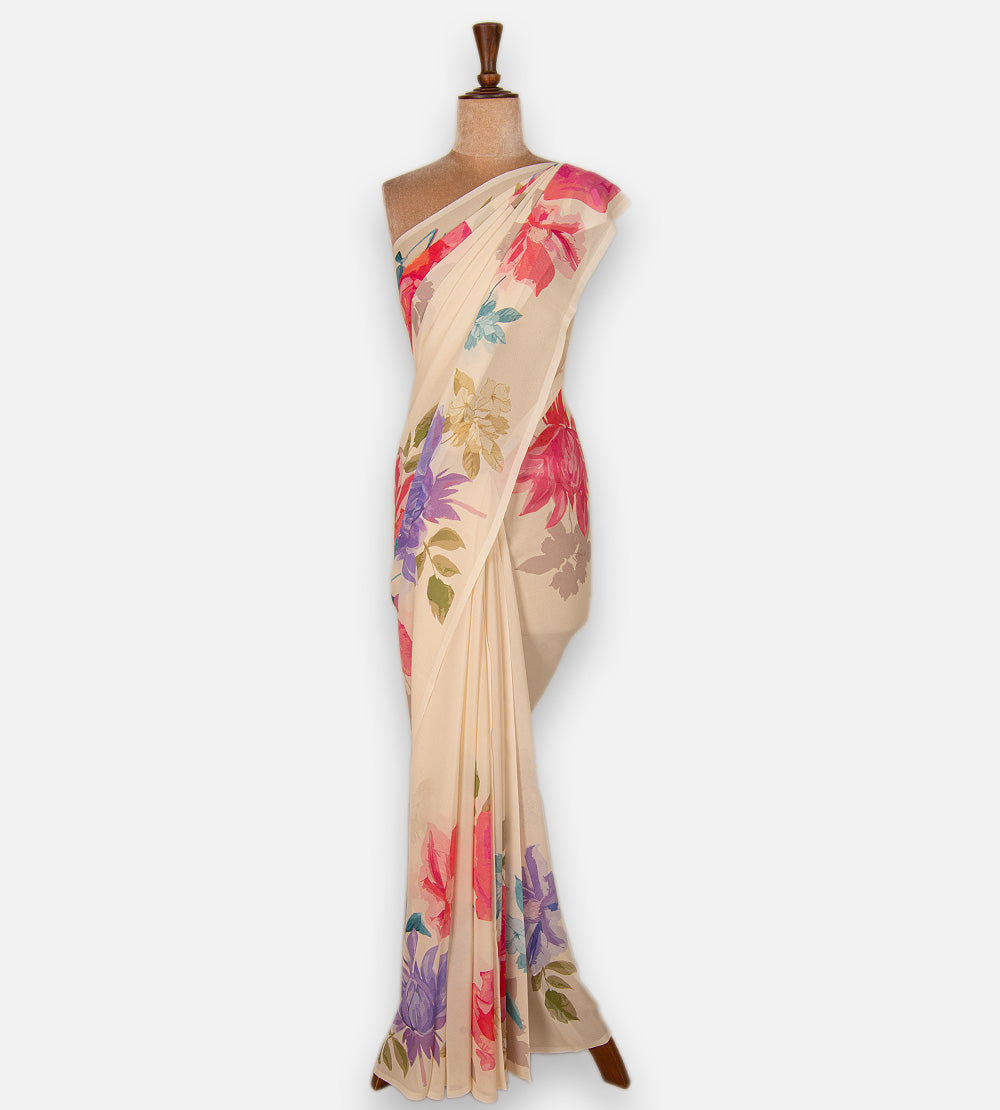 Light Beige Printed Crepe Saree