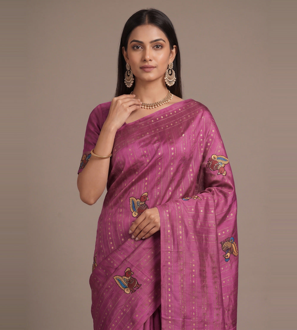 Pink Tussar Saree