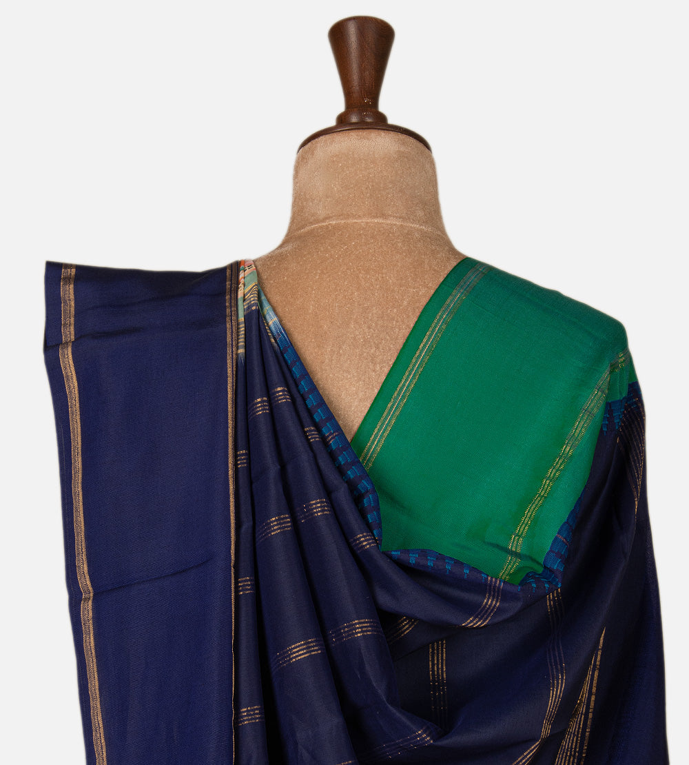 Off-White and Green Soft Silk Saree