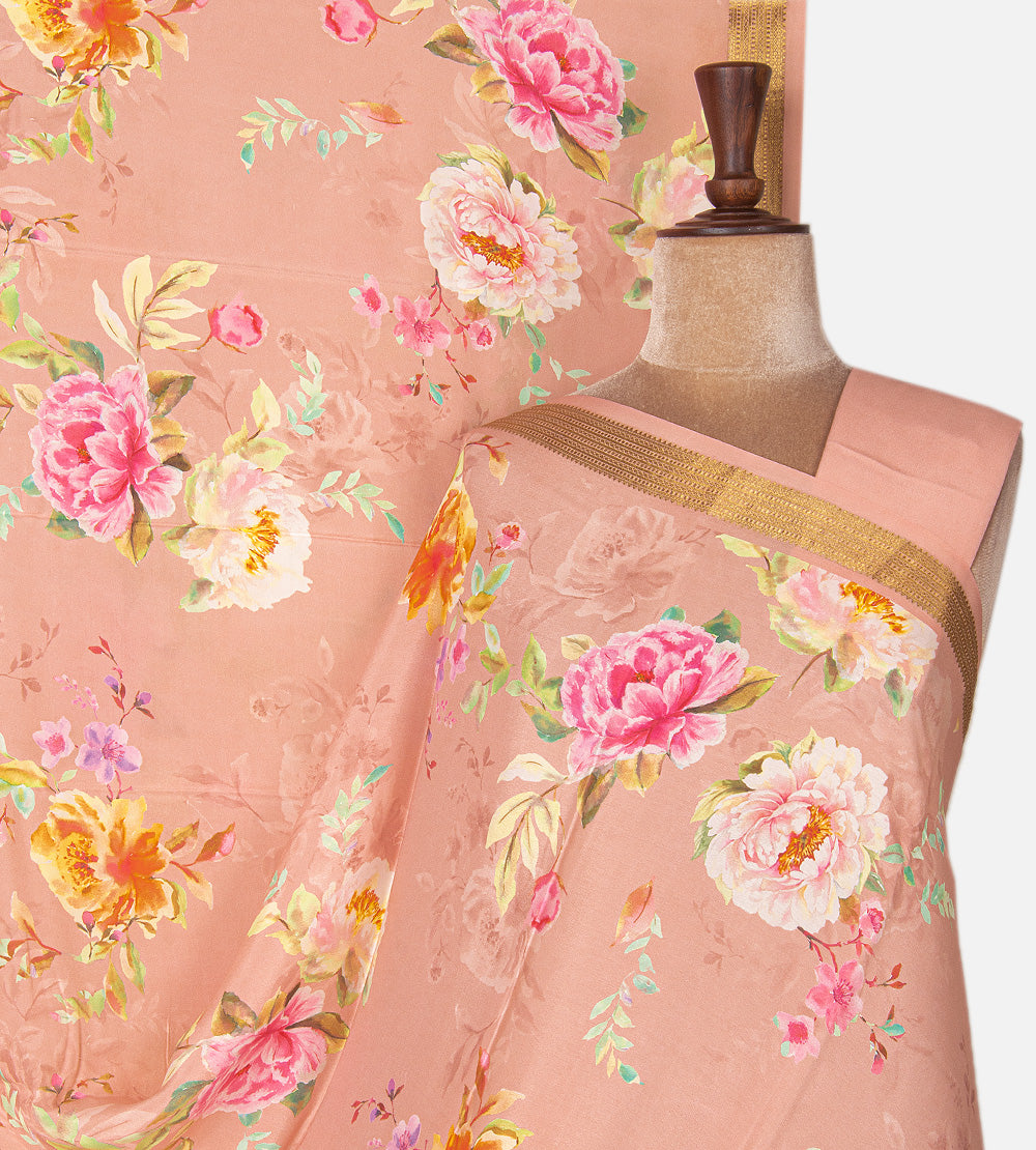 Light Peach Mysore Crepe Printed Saree