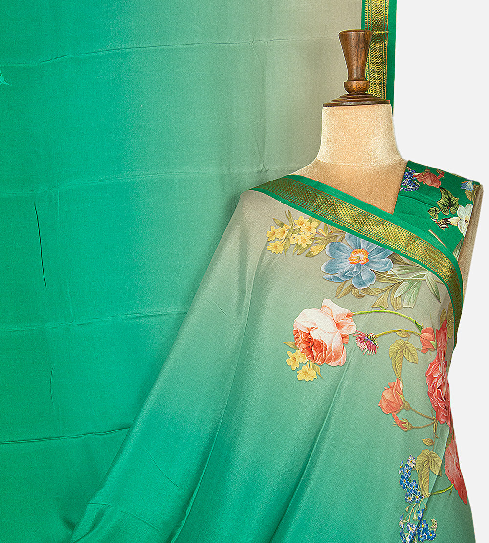 Multicolour Mysore Crepe Printed  Saree