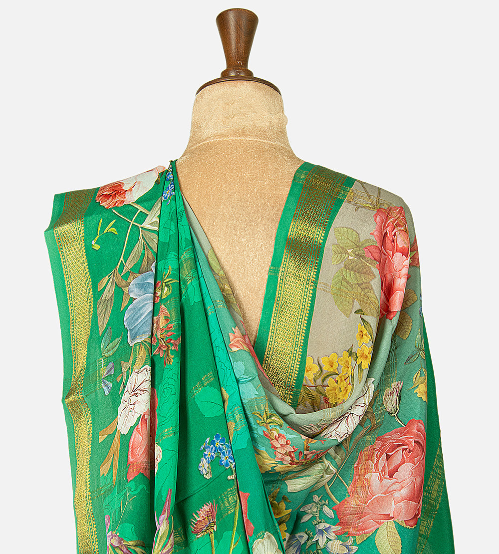 Multicolour Mysore Crepe Printed  Saree