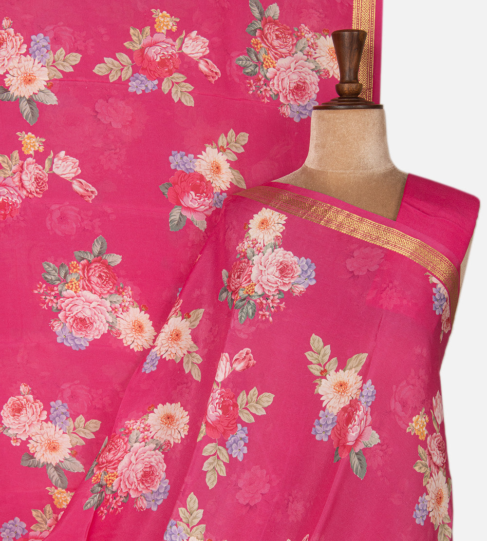 Pink Mysore Crepe Printed Saree
