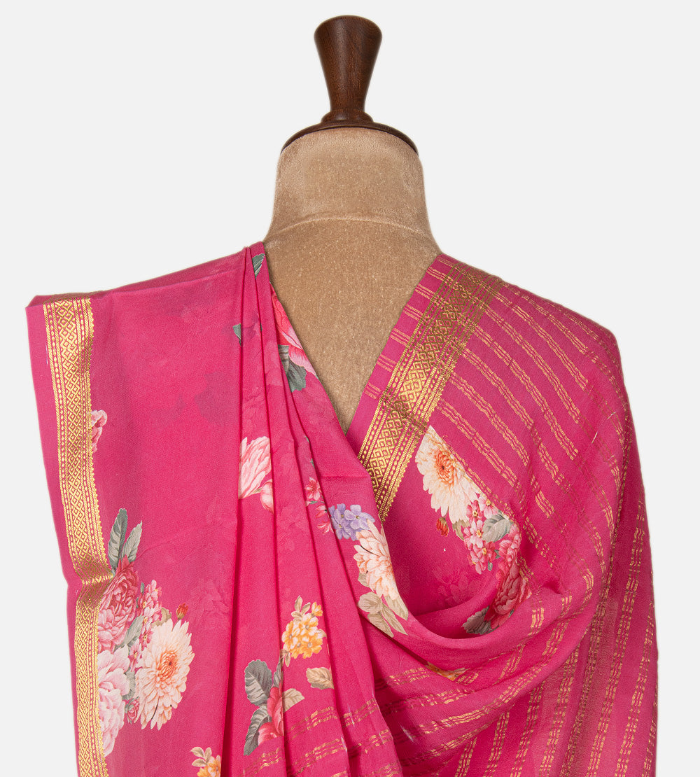 Pink Mysore Crepe Printed Saree