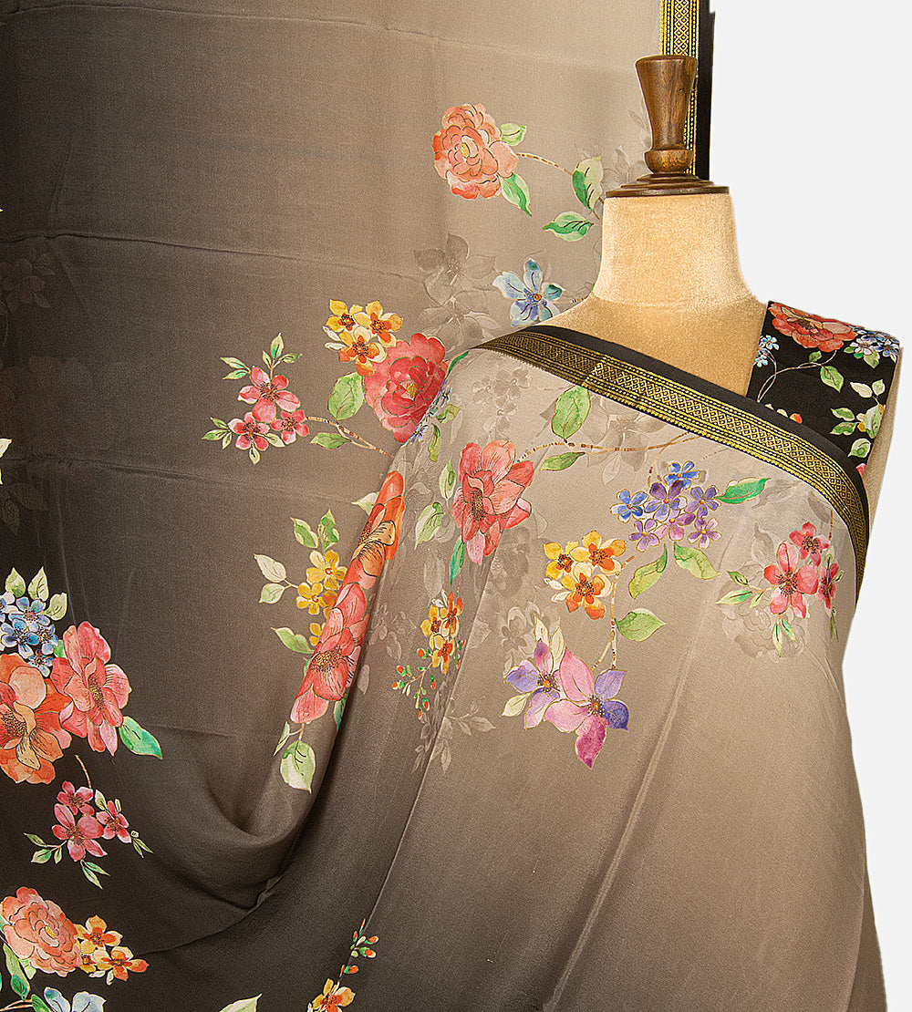 Multicolour Mysore Crepe Printed  Saree