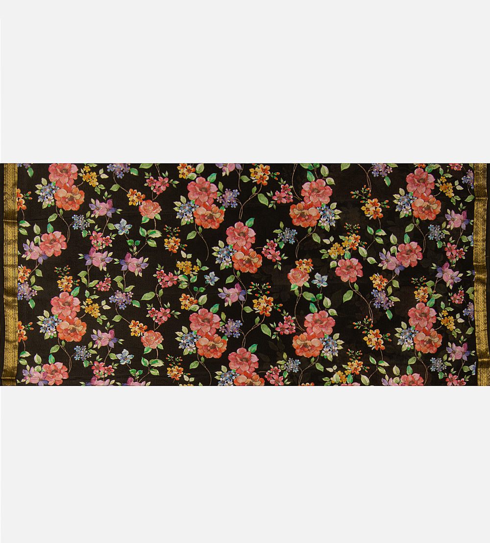 Multicolour Mysore Crepe Printed  Saree