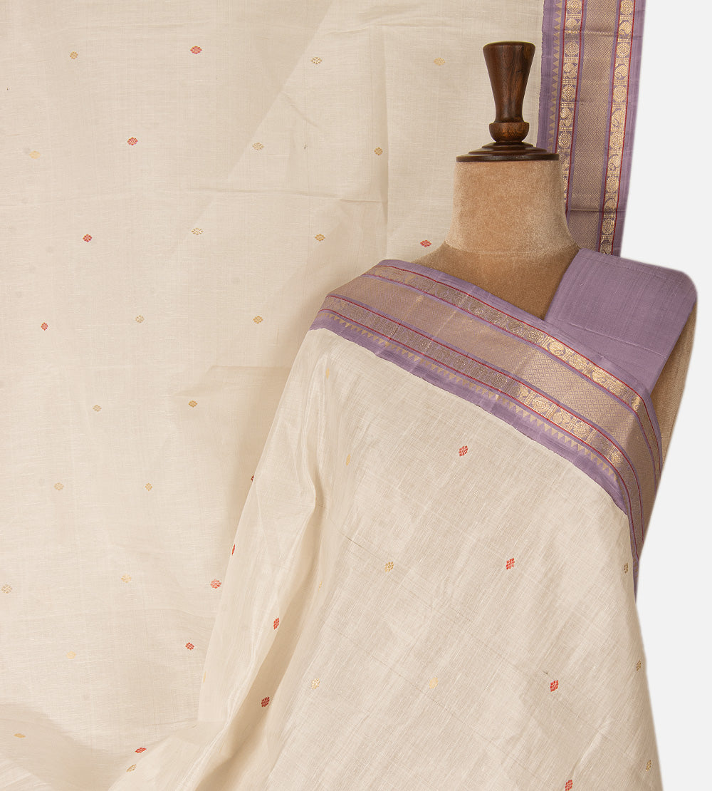 Off-White Kanchipuram Silk Saree