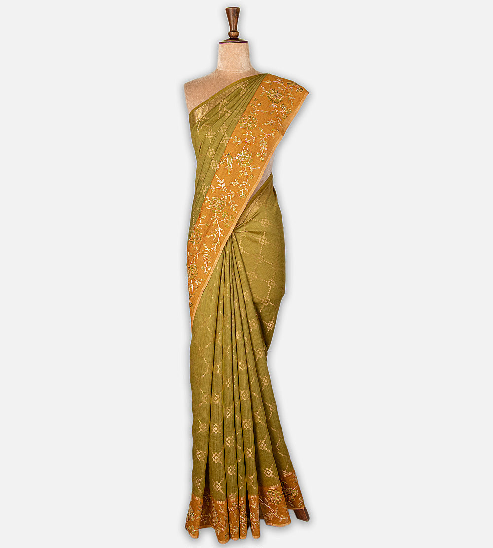 Muted Olive Green Moonga Tussar Saree