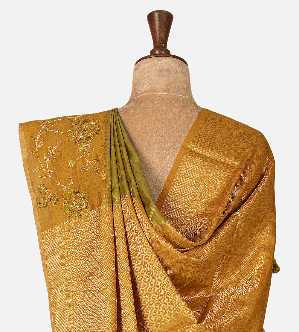Muted Olive Green Moonga Tussar Saree